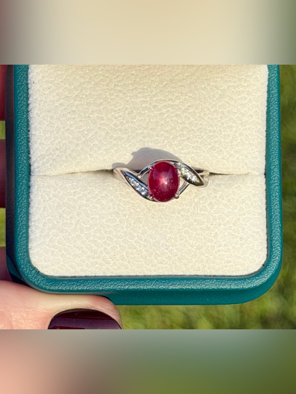 Exquisite Natural 2.10CT Star Ruby & Zircon 925 Sterling Silver Bypass Ring Sz 6